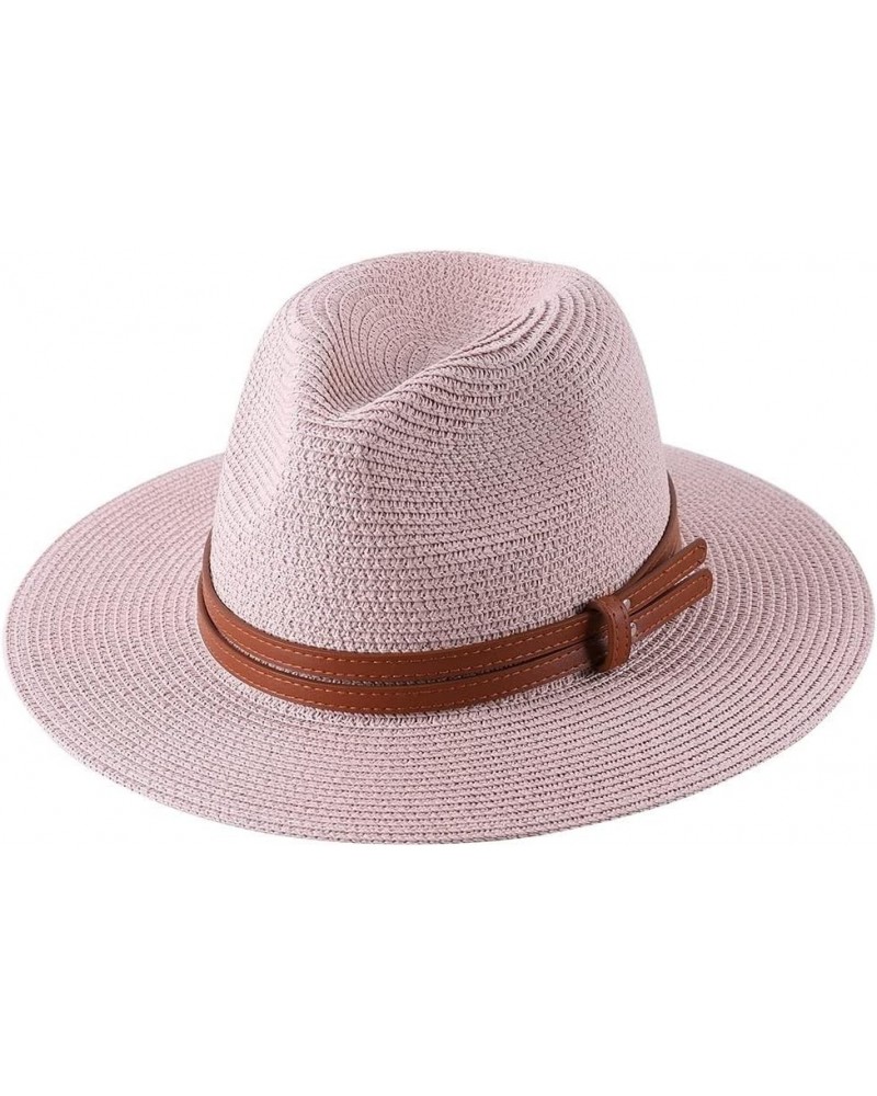 Straw Hat for Women Men Panama Hat Wide Brim Sun Hat Men Classic Fedora Beach Hat Belt Light Pink 1 $17.44 Fedoras