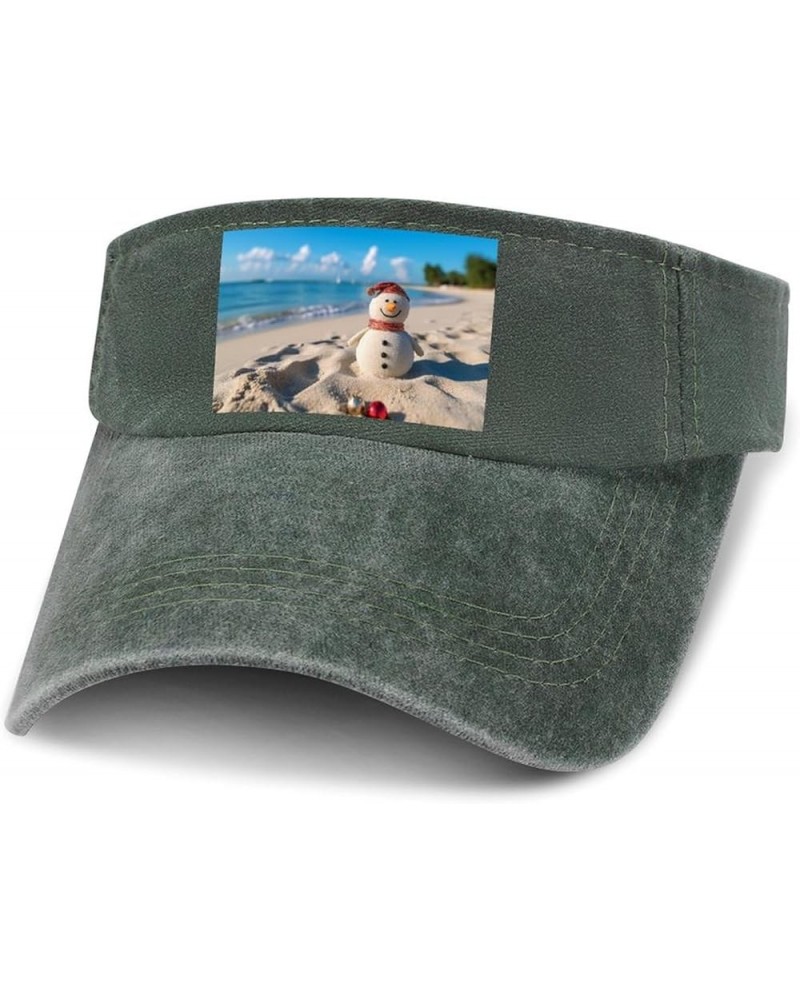 Sun Visor Hats Adjustable Sun Caps for Men Women Sand Snowman On Beach Cotton Sun Protection Cap Army Green-style $12.96 Sun ...