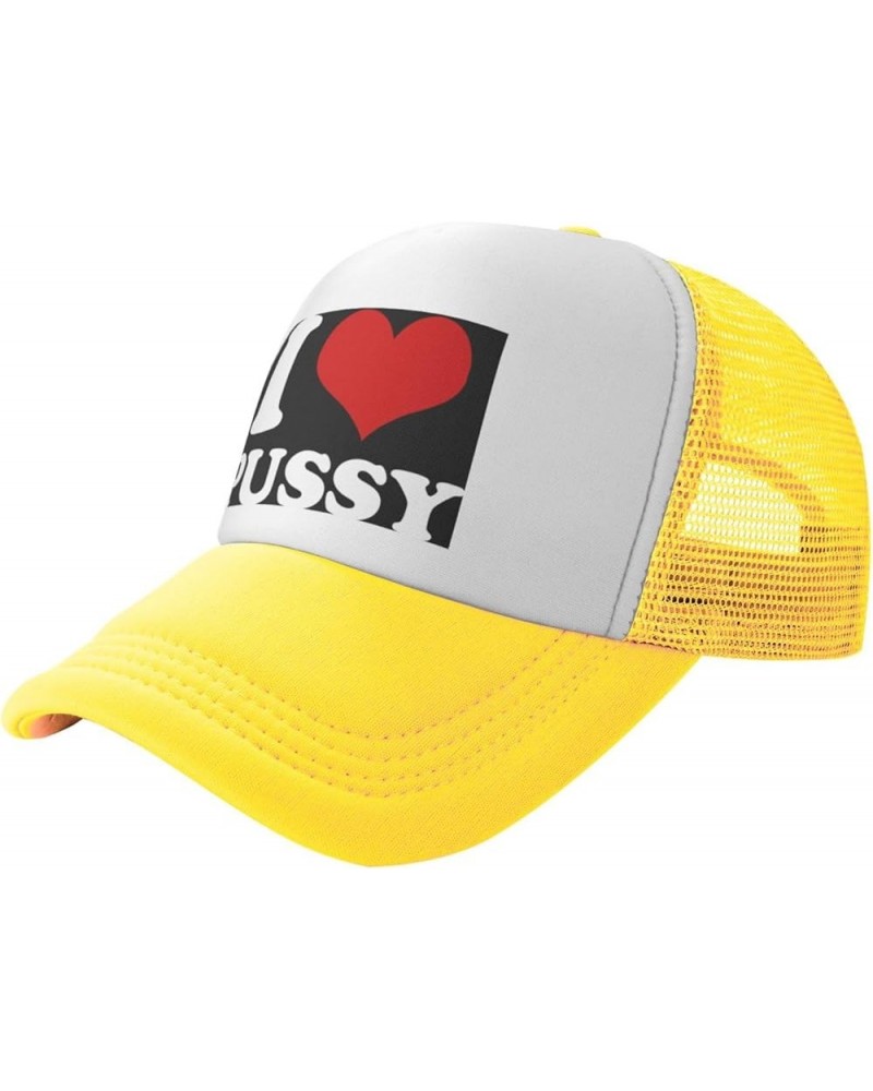 Funny-I-Love-Pussy-I-Love-Sex Baseball Cap Men Mesh Trucker Hat Women Dad Hat Sun Hat Adjustable Ponytail Hat Black Yellow $1...