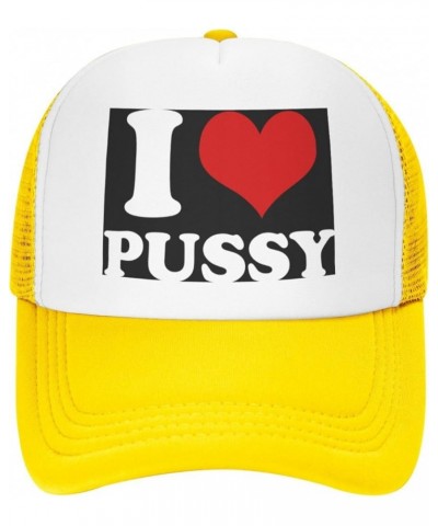 Funny-I-Love-Pussy-I-Love-Sex Baseball Cap Men Mesh Trucker Hat Women Dad Hat Sun Hat Adjustable Ponytail Hat Black Yellow $1...