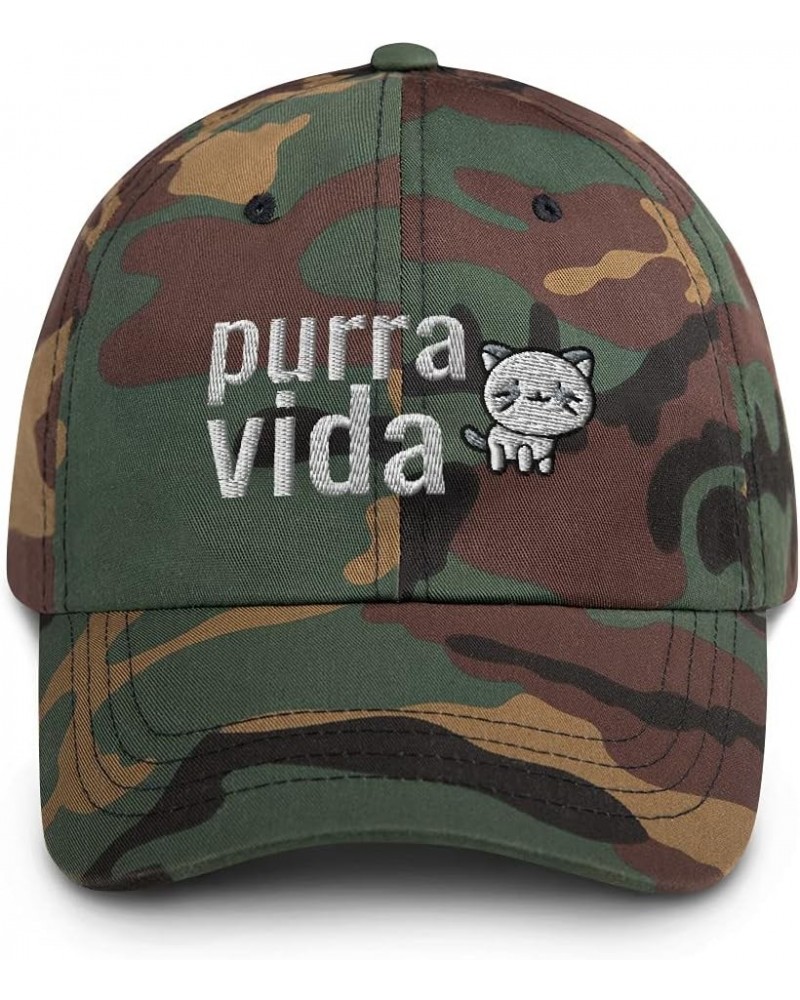 Purra Vida Funny Cat Mom Cat Lover Pet Embroidered Dad Hat Adjustable Cotton Cap Green Camo $21.51 Baseball Caps