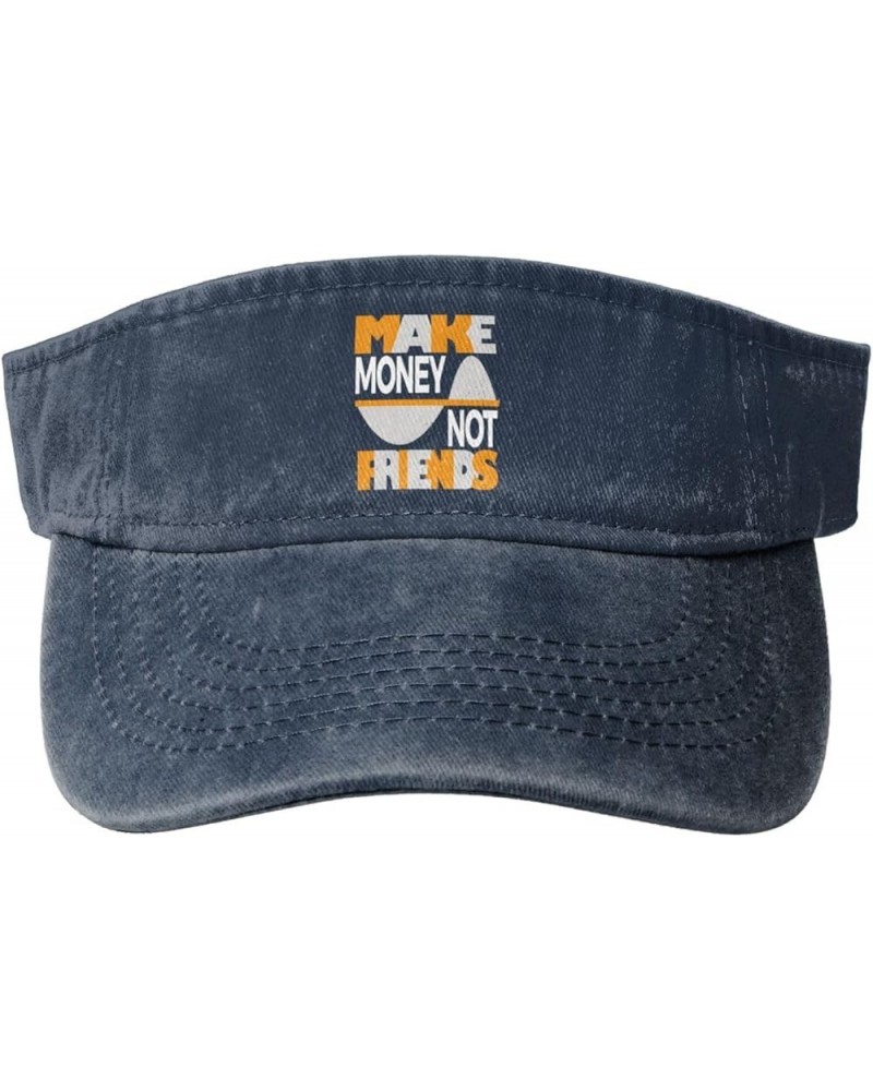 Make Money Not Friends Sun Visor Hats for Women Men Sun Hat Vintage Golf Hat Adjustable Baseball Cap Navy Blue $12.88 Visors