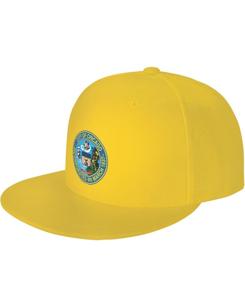 Seal of Chicago, Illinois Baseball Cap for Men Women Snapback Hat Trucker Flat Bill Caps Sun Hat Yellow $10.23 Baseball Caps