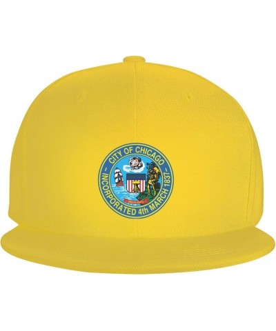 Seal of Chicago, Illinois Baseball Cap for Men Women Snapback Hat Trucker Flat Bill Caps Sun Hat Yellow $10.23 Baseball Caps