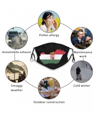 Hungary Flag Map Face Mask Washable Reusable Adults Breathable with 2 Filters Black $13.72 Balaclavas