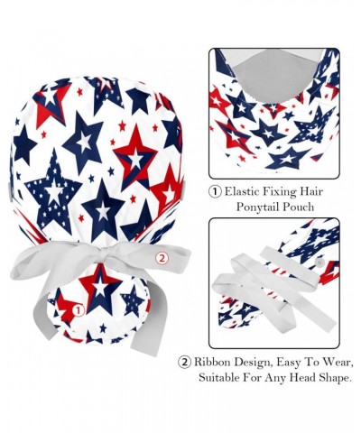 2-Pc Scrub Hats Women Bouffant Hats,Work Hat with Buttons and Cotton Sweatband,America Flag Red Stars Colorful $11.22 Skullie...