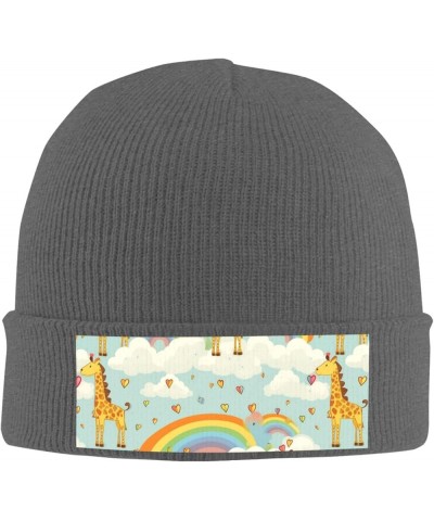 Slouchy Beanie Hats for Women Men Knit Beanies Cuffed Skull Cap Cartoon Giraffe Rainbow Clouds Winter Ski Hat Deep Heather $1...