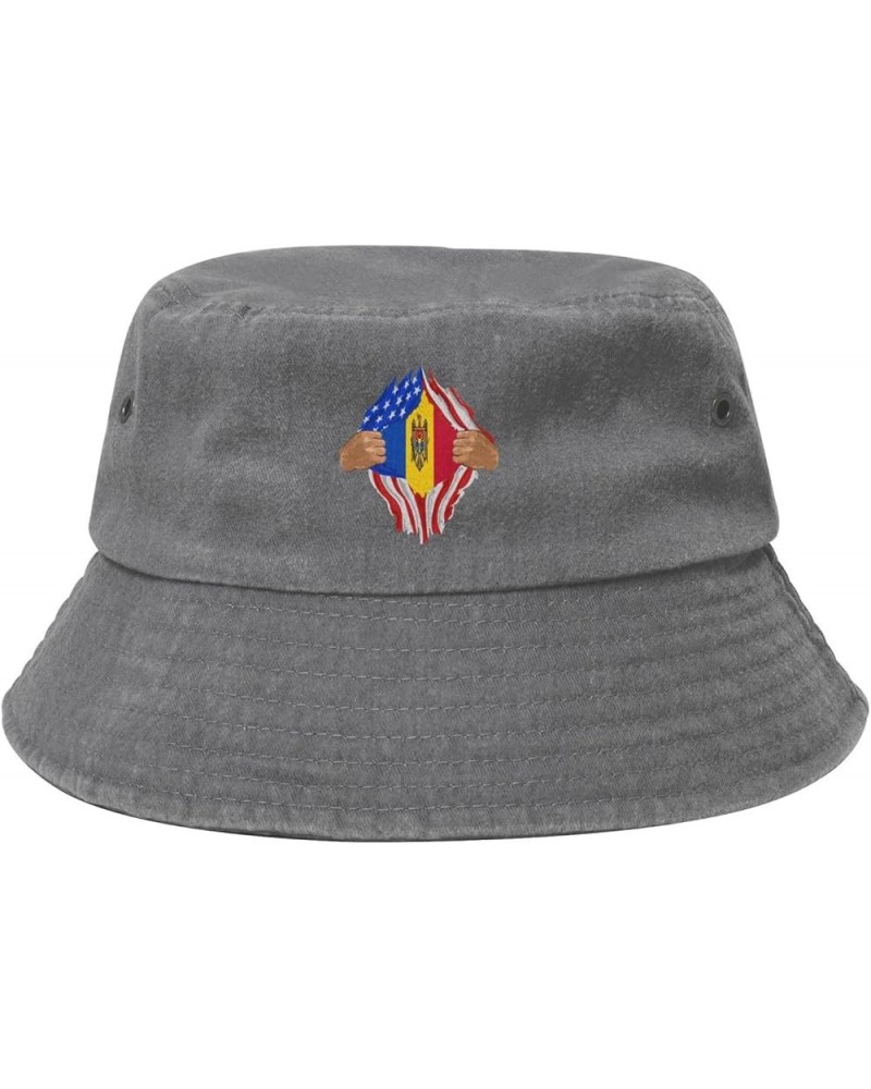 Hand Tear Flag of Moldova Bucket Hat for Men Women Outdoor Washed Cotton Sun Hats Travel Beach Hat Gray $10.52 Bucket Hats