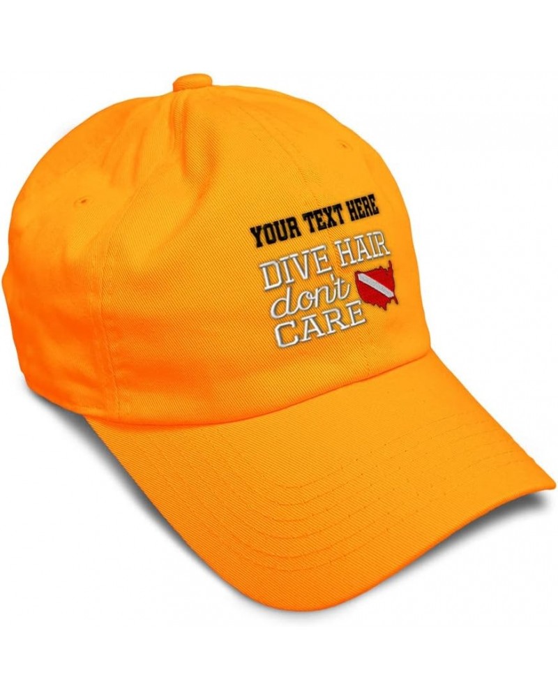 Soft Baseball Cap Dive Hair Don't Care Embroidery Humor Country Twill Cotton Dad Hats for Men & Women Orange Personalized Tex...