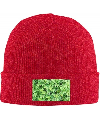 Leaves Plants Print Unisex Soft Warm Beanie Hat for Men Women Elastic Lightweight Skiing Knitted Hat Red $13.22 Skullies & Be...