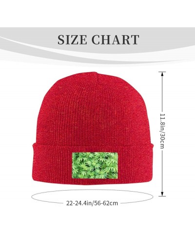 Leaves Plants Print Unisex Soft Warm Beanie Hat for Men Women Elastic Lightweight Skiing Knitted Hat Red $13.22 Skullies & Be...