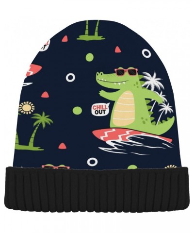 Crocodile Surfer Palm Tree Beanie Hat Men Slouchy Skull Cap Warm Knit Women Winter Cuffed Plain Hat Multicolor $9.66 Skullies...