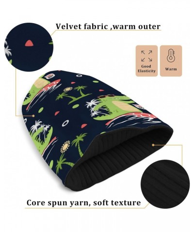 Crocodile Surfer Palm Tree Beanie Hat Men Slouchy Skull Cap Warm Knit Women Winter Cuffed Plain Hat Multicolor $9.66 Skullies...