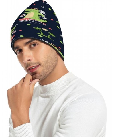 Crocodile Surfer Palm Tree Beanie Hat Men Slouchy Skull Cap Warm Knit Women Winter Cuffed Plain Hat Multicolor $9.66 Skullies...