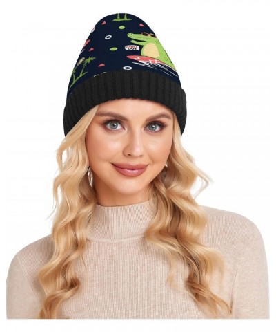 Crocodile Surfer Palm Tree Beanie Hat Men Slouchy Skull Cap Warm Knit Women Winter Cuffed Plain Hat Multicolor $9.66 Skullies...