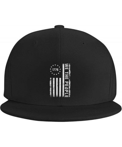 We The People 1776 Distressed Flag Trucker Hat for Men Snapback Hats Baseball Cap Flat Brim Hats Black $11.93 Baseball Caps