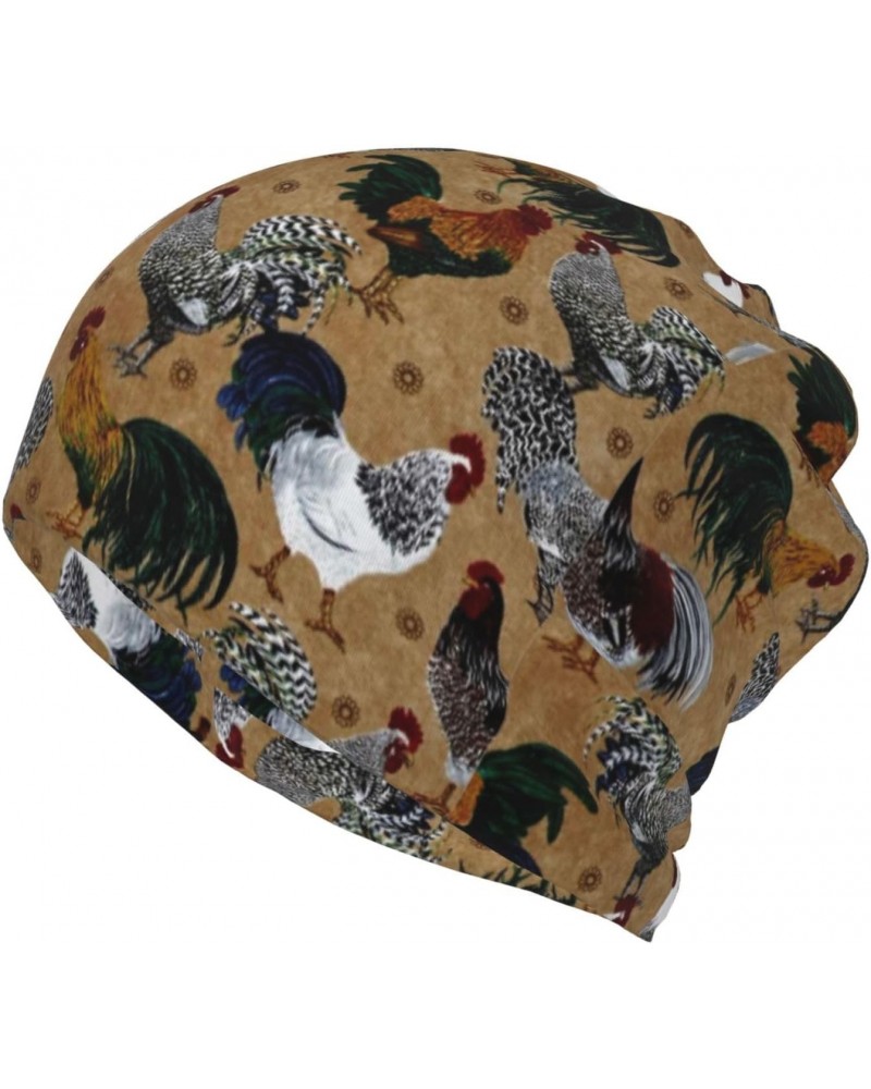 Rooster and Chicken Print Print Adult Multifunction Beanie Hat for Men Women Fashion Scarf Soft Stretch Skull Cap $27.26 Skul...