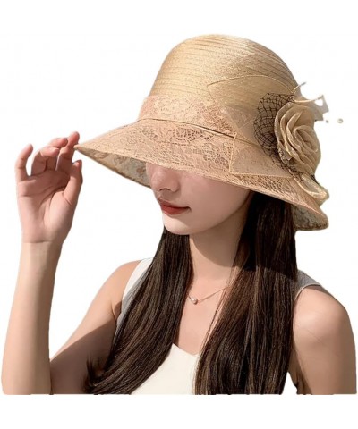 Vintage Elegant Flower Organza Sun Hats Ladies Wedding Party Church Hat for Women Summer -Travel Beach Caps Khaki $16.44 Sun ...