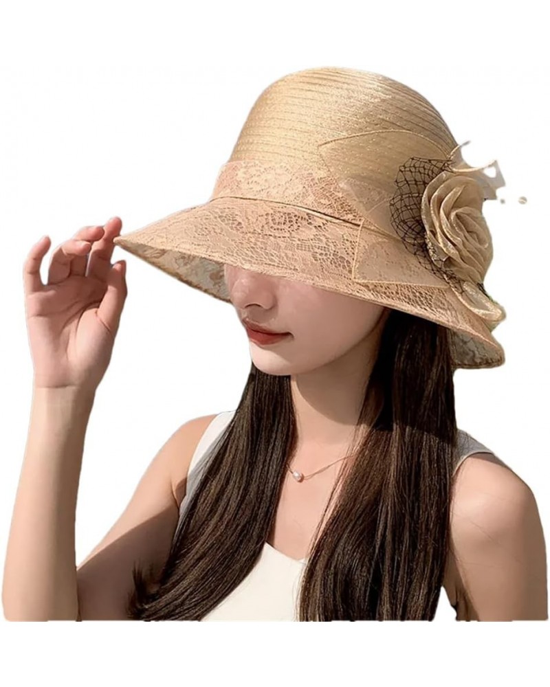 Vintage Elegant Flower Organza Sun Hats Ladies Wedding Party Church Hat for Women Summer -Travel Beach Caps Khaki $16.44 Sun ...