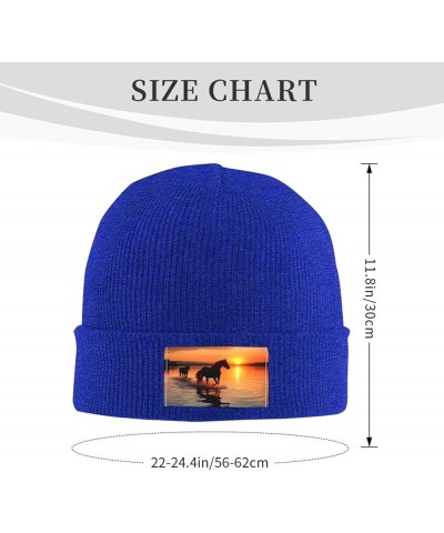 Sunsets Lake Horses Printed Beanie Hat for Women Men,Acrylic Knit Hats,Winter Warm Hats,Soft Knit Ski Hats Unisex Blue $13.96...