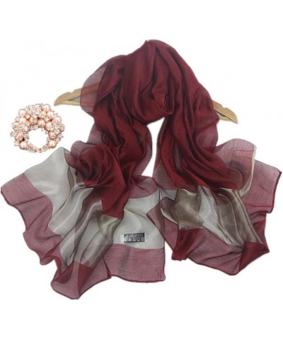 Womens Scarf Lightweight Sunscreen Long Silk Shawls 28x79" with Rhinestone Pearl Scarf Buckle Maroon $10.91 Scarves