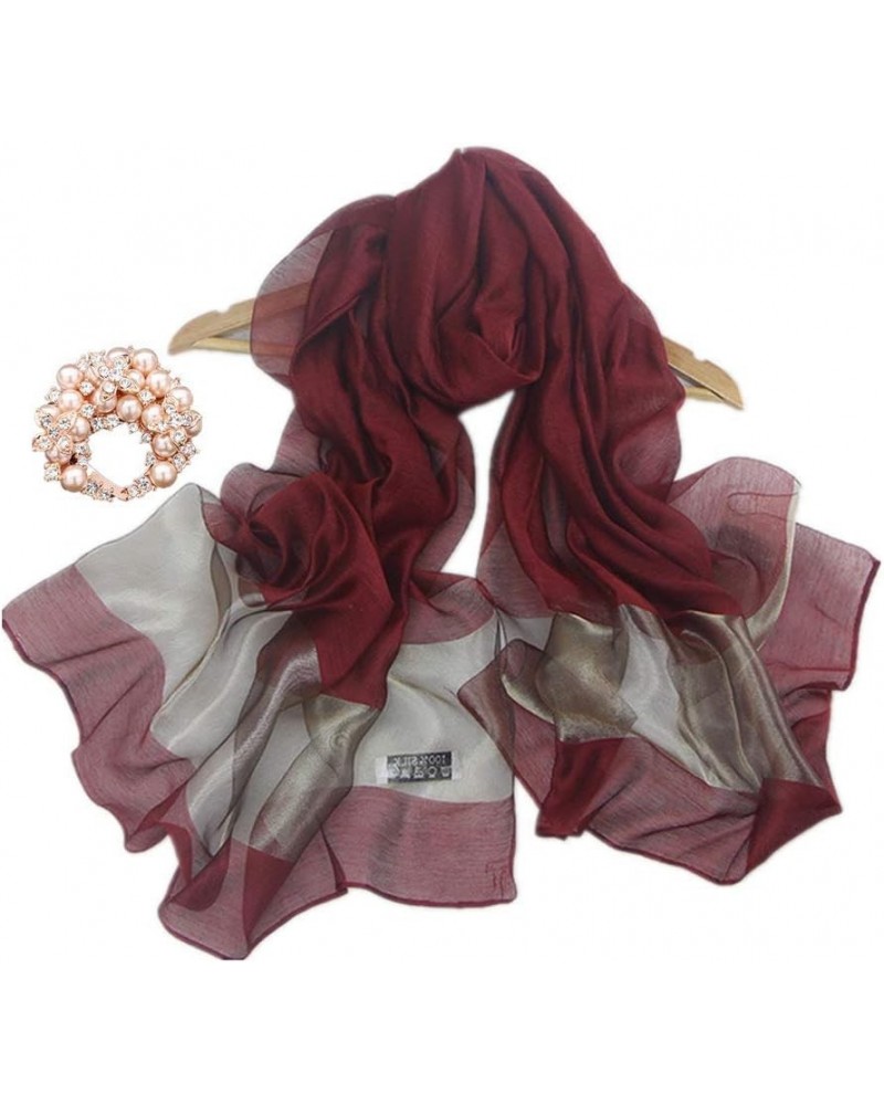 Womens Scarf Lightweight Sunscreen Long Silk Shawls 28x79" with Rhinestone Pearl Scarf Buckle Maroon $10.91 Scarves