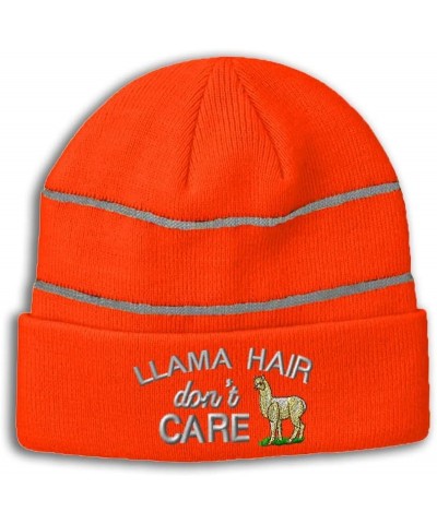 Custom Reflective Beanie Llama Hair Don't Care Acrylic High Visibility Running Gear Skull Cap for Men & Women 1 Size Neon Ora...