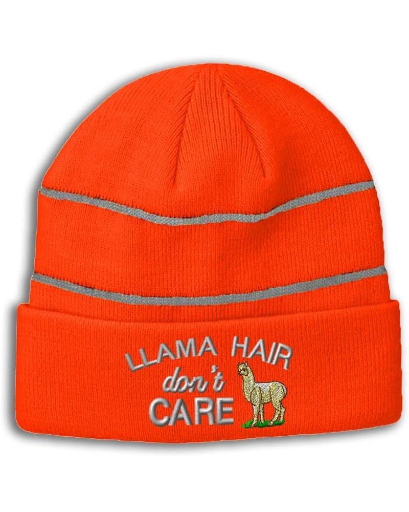 Custom Reflective Beanie Llama Hair Don't Care Acrylic High Visibility Running Gear Skull Cap for Men & Women 1 Size Neon Ora...