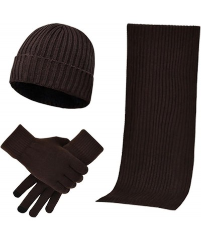 Mens & Womens Winter Knit Hat Long Neck Scarf Touchscreen Gloves Set Cap With Fleece Lined Gifts Gloves Scarf Set Coffee $14....