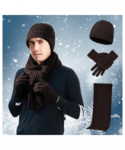 Mens & Womens Winter Knit Hat Long Neck Scarf Touchscreen Gloves Set Cap With Fleece Lined Gifts Gloves Scarf Set Coffee $14....