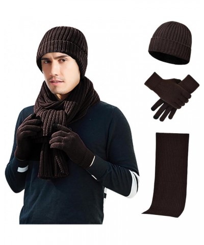 Mens & Womens Winter Knit Hat Long Neck Scarf Touchscreen Gloves Set Cap With Fleece Lined Gifts Gloves Scarf Set Coffee $14....