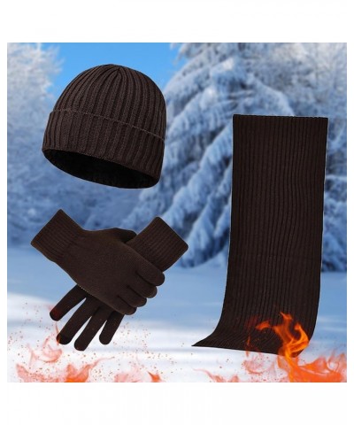 Mens & Womens Winter Knit Hat Long Neck Scarf Touchscreen Gloves Set Cap With Fleece Lined Gifts Gloves Scarf Set Coffee $14....