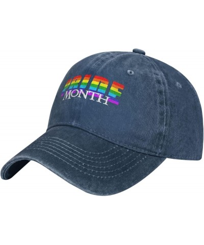 Pride Month Men's Black Adjustable Washed Denim Baseball Hat Vintage Dad Hat Trucker Cap Navy Blue $11.41 Baseball Caps