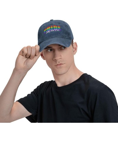 Pride Month Men's Black Adjustable Washed Denim Baseball Hat Vintage Dad Hat Trucker Cap Navy Blue $11.41 Baseball Caps