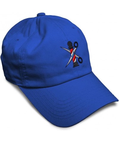 Soft Baseball Cap Barber Pole Scissors Embroidery Hairdresser Barber Cotton Dad Hats for Men & Women Royal Blue Design Only $...