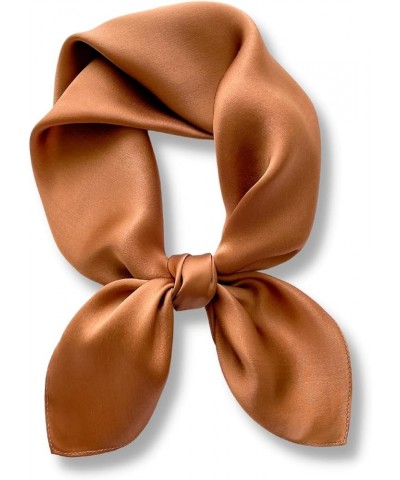 Solid Color Mulberry Silk Scarf - Lightweight 27" Square Neckerchief for Women's Neck Hair Head in Gift Wrapped Zs06. Caramel...