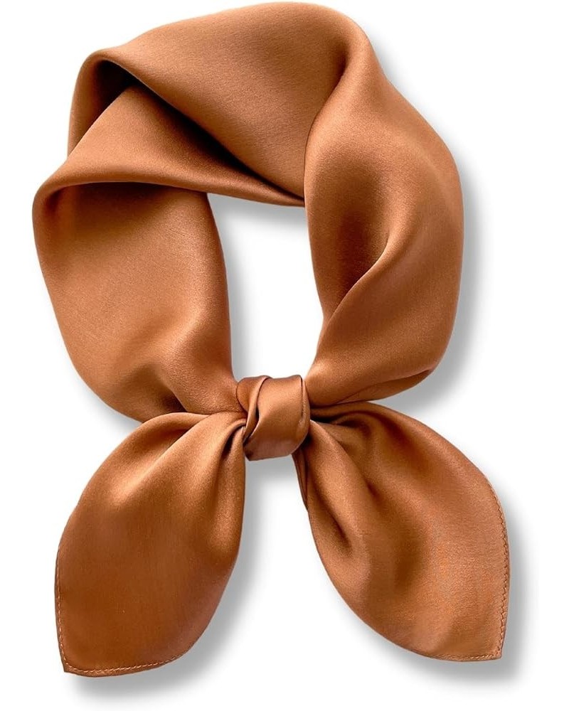 Solid Color Mulberry Silk Scarf - Lightweight 27" Square Neckerchief for Women's Neck Hair Head in Gift Wrapped Zs06. Caramel...