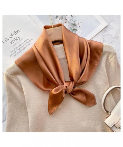 Solid Color Mulberry Silk Scarf - Lightweight 27" Square Neckerchief for Women's Neck Hair Head in Gift Wrapped Zs06. Caramel...