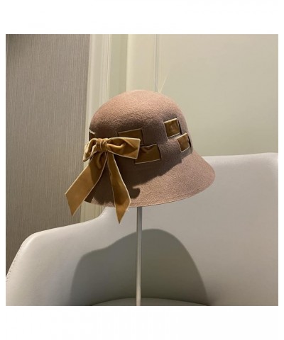 Winter Wool Hat Bell Hat Women's French Retro and Winter Celebrity Pearl Wool Felt Bucket Hat 55-58CM 17 $36.04 Fedoras