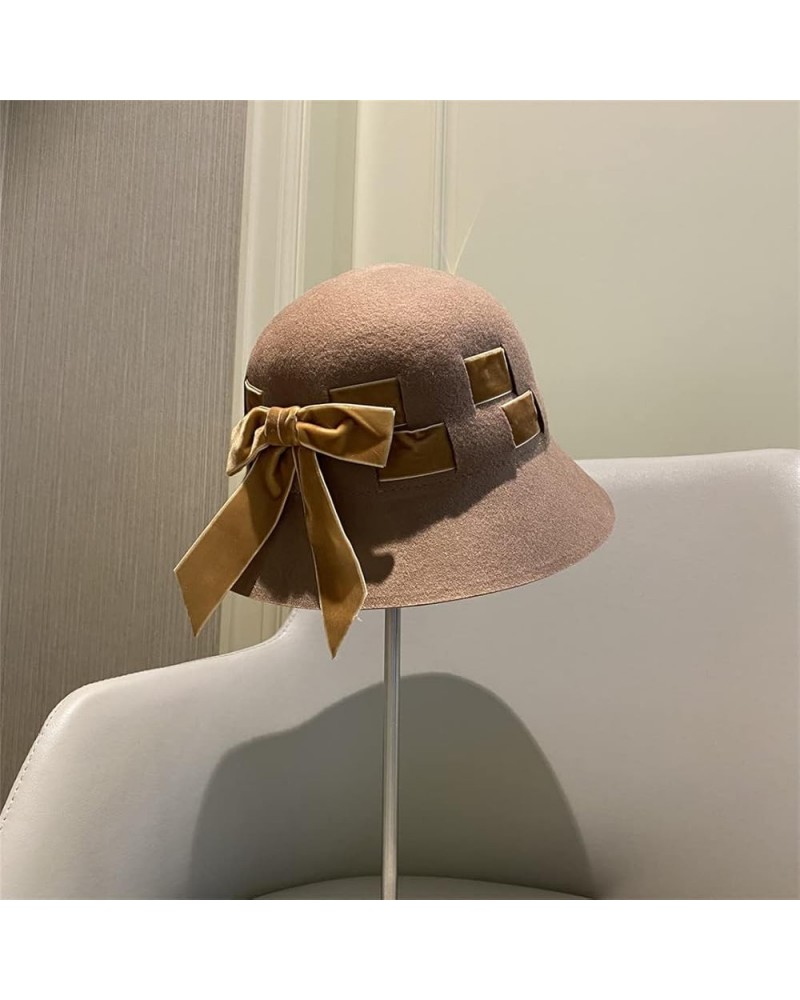 Winter Wool Hat Bell Hat Women's French Retro and Winter Celebrity Pearl Wool Felt Bucket Hat 55-58CM 17 $36.04 Fedoras