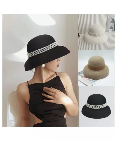 Winter Wool Hat Bell Hat Women's French Retro and Winter Celebrity Pearl Wool Felt Bucket Hat 55-58CM 17 $36.04 Fedoras