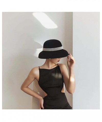 Winter Wool Hat Bell Hat Women's French Retro and Winter Celebrity Pearl Wool Felt Bucket Hat 55-58CM 17 $36.04 Fedoras