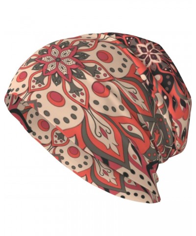 Beanies Hat for Men Women, Thin Boho Pink Floral Swirl Skull Cap Beanie Warm Unisex Knit Beanie $9.42 Skullies & Beanies