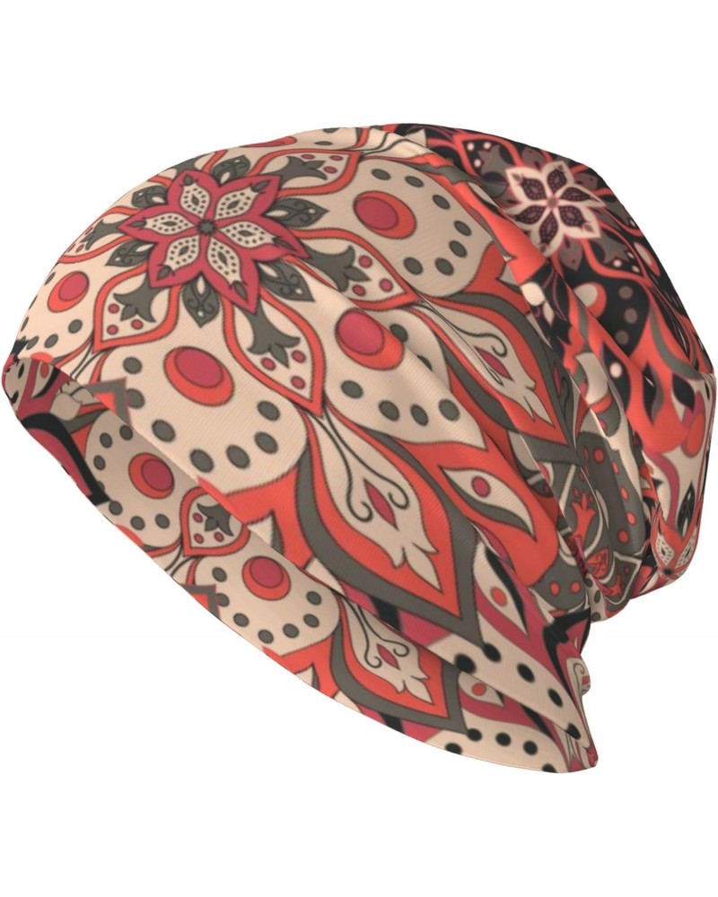 Beanies Hat for Men Women, Thin Boho Pink Floral Swirl Skull Cap Beanie Warm Unisex Knit Beanie $9.42 Skullies & Beanies