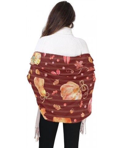 Watercolor Autumn Pumpkin Scarfs for Women Warm Soft Pashmina Shawl Wrap Scarves Red Maple Leaves Fashion Shawl Scarf Pattern...