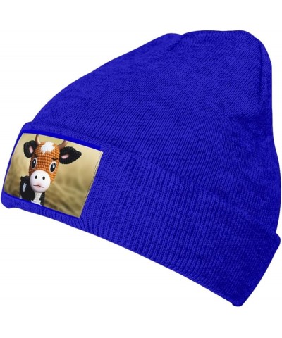 Beanie Hats for Women Men Knit Hat Cute Little Cow Calf Pattern Print Beanies Cap Fashion Cuffed Sports Hat Blue $11.99 Skull...