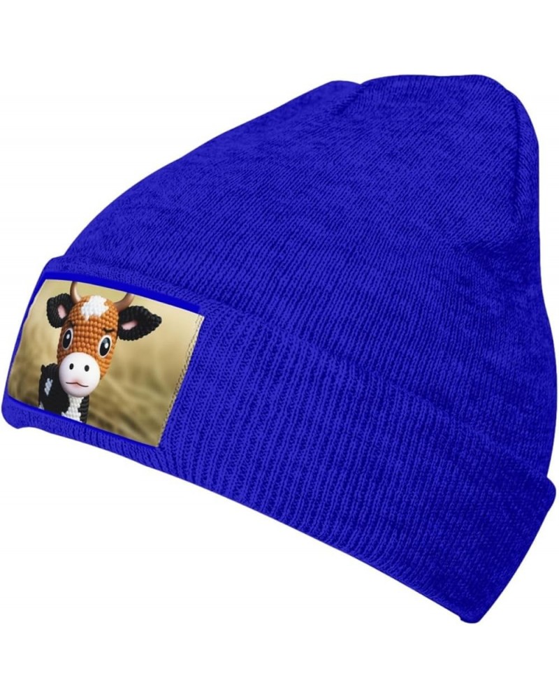 Beanie Hats for Women Men Knit Hat Cute Little Cow Calf Pattern Print Beanies Cap Fashion Cuffed Sports Hat Blue $11.99 Skull...