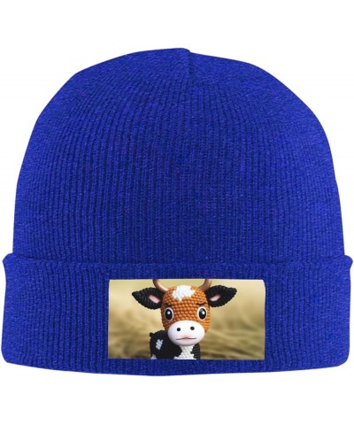 Beanie Hats for Women Men Knit Hat Cute Little Cow Calf Pattern Print Beanies Cap Fashion Cuffed Sports Hat Blue $11.99 Skull...