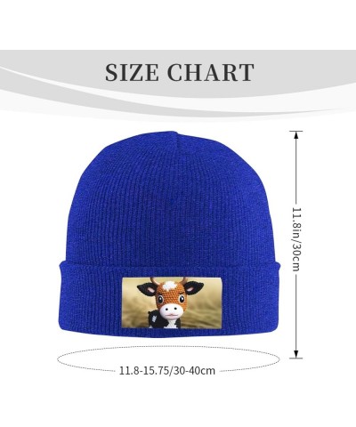 Beanie Hats for Women Men Knit Hat Cute Little Cow Calf Pattern Print Beanies Cap Fashion Cuffed Sports Hat Blue $11.99 Skull...