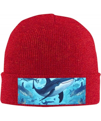 Whale and Octopus Print Knit Hat Winter Knit Hat for Men Women Red $15.32 Skullies & Beanies